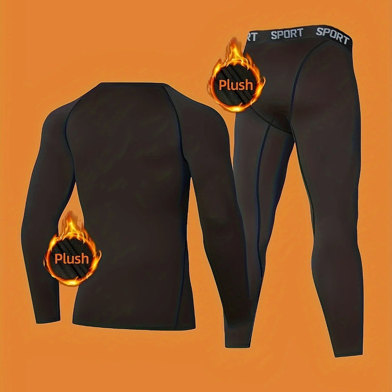 Sports thermal underwear set, quick drying thermal jacket and elastic compression pants, suitable for outdoor sports, home warm