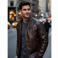 Men's PU leather jacket stand-up collar slim-fit vintage-style biker jacket spring/fall top