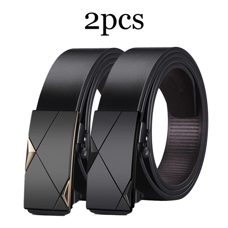 2pcs Trendy Retro Men's Automatic Buckle Belt Simple Fashion Men's Business Casual Belt High Quality Men's Clothing Accessories