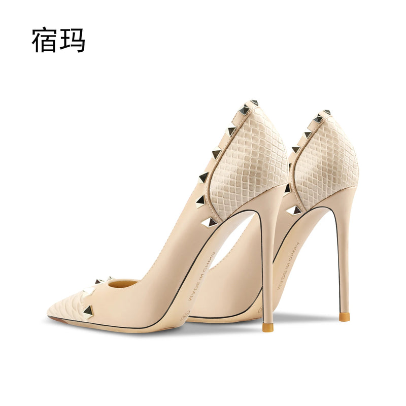 Women's Shoes luxury woman shoes 2026 Heels For Women Fashion Designer Brand Pumps Stiletto Rivets High Heels Pointed Toe 10cm
