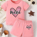 Girls' Love Letter Printed Two Piece Set Round Neck Short - View 3 | SAMAG