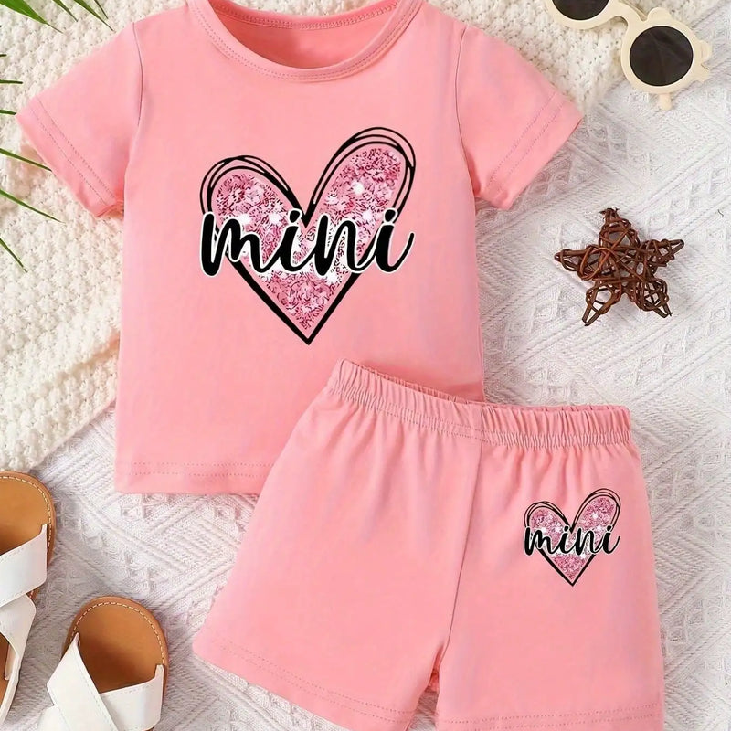 Girls' Love Letter Printed Two Piece Set Round Neck Short - View 3 | SAMAG