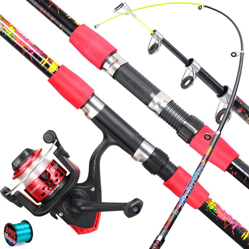 Sougayilang Telescopic Fishing Rod Reel Set 1.8m Fiberglass Spinning Rod and 5.2:1Gear Ratio Reel for Saltwater Freshwater Pesca