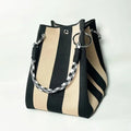 Korean Style Mini Knit Tote Bag Women Striped Crochet Bucket Handbag Lightweight Summer Daily Shoulder Purse For Vacation