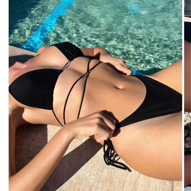 Women's Sexy Beach Bath Sunbathing Rope Two Piece Bikini | SAMAG