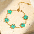 18K Gold Plated Floral Bracelets, Stainless Steel Charm Bracelet Non-Tarnish, Adjustable Lucky Chain Set Trendy Gift