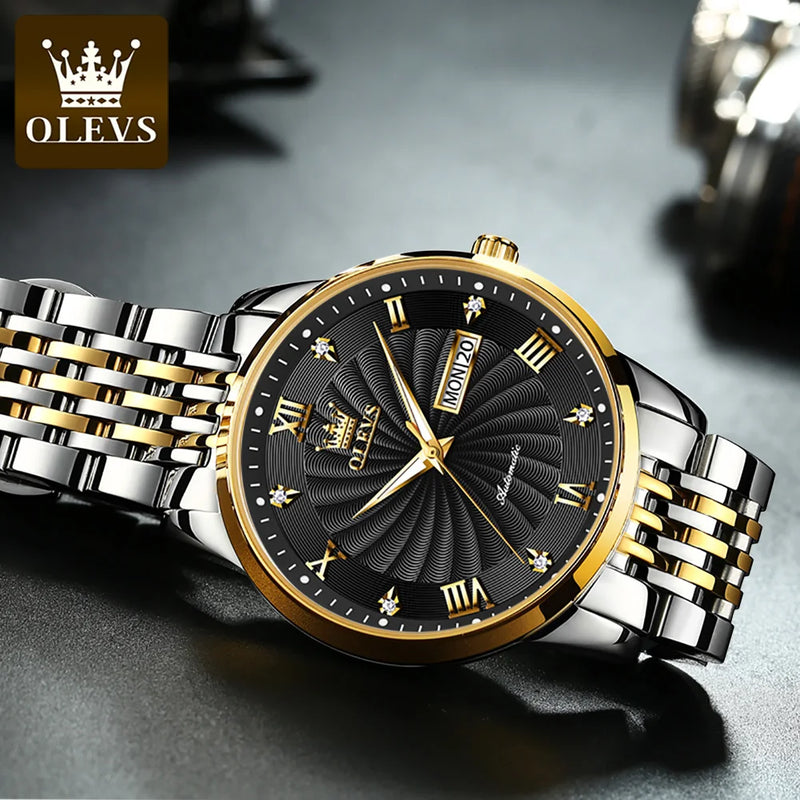 OLEVS Watch for Men 100% Original Automatic Mechanical Man Watches Steel Strap Waterproof Wristwatches Men's Luxury Brand Watch