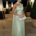 EGS Customized A-line Light Green Floral Embroidery Prom | SAMAG