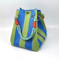 Korean Style Mini Knit Tote Bag Women Striped Crochet Bucket Handbag Lightweight Summer Daily Shoulder Purse For Vacation