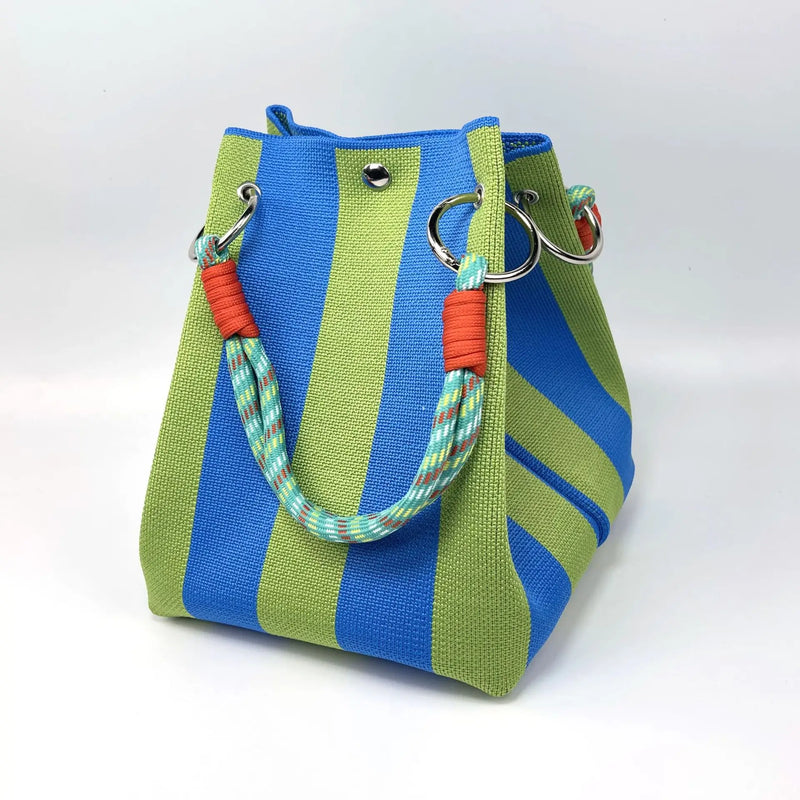 Korean Style Mini Knit Tote Bag Women Striped Crochet Bucket Handbag Lightweight Summer Daily Shoulder Purse For Vacation
