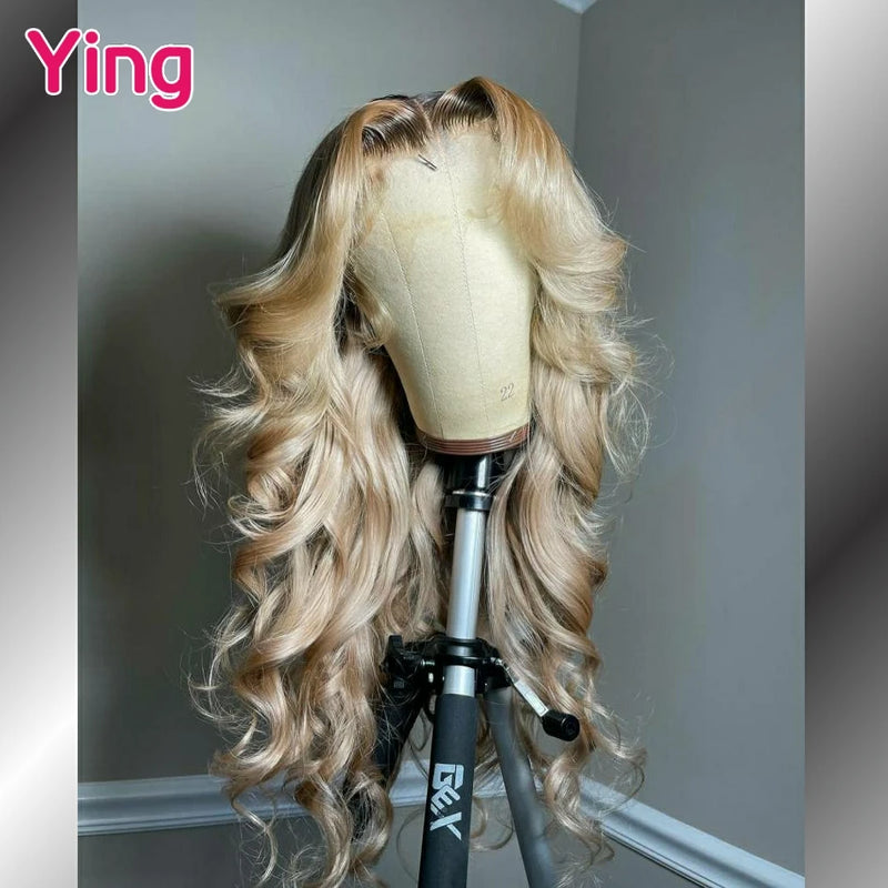 Dark Root Honey Blonde 13x4 13x6 Transparent Lace Front Human Hair Wig Pre Plucked 36Inch Body Wave Lace Frontal Wig 200 Density
