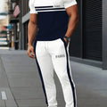 Fashionable men's polyester micro elastic letter print breathable round neck T - shirt pants set summer outdoor | SAMAG