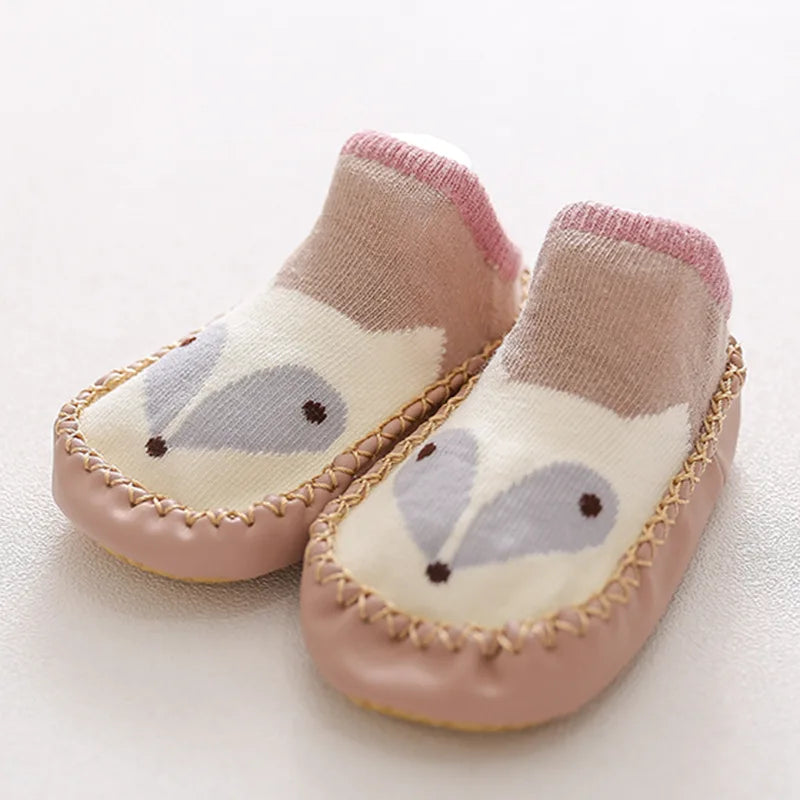 Baby Shoes Cotton Floor Socks Shoes Cartoon Cute Baby First Walkers Toddler Shoes Girl Boys Kids Soft  PU Sole Shoe Anti-slip