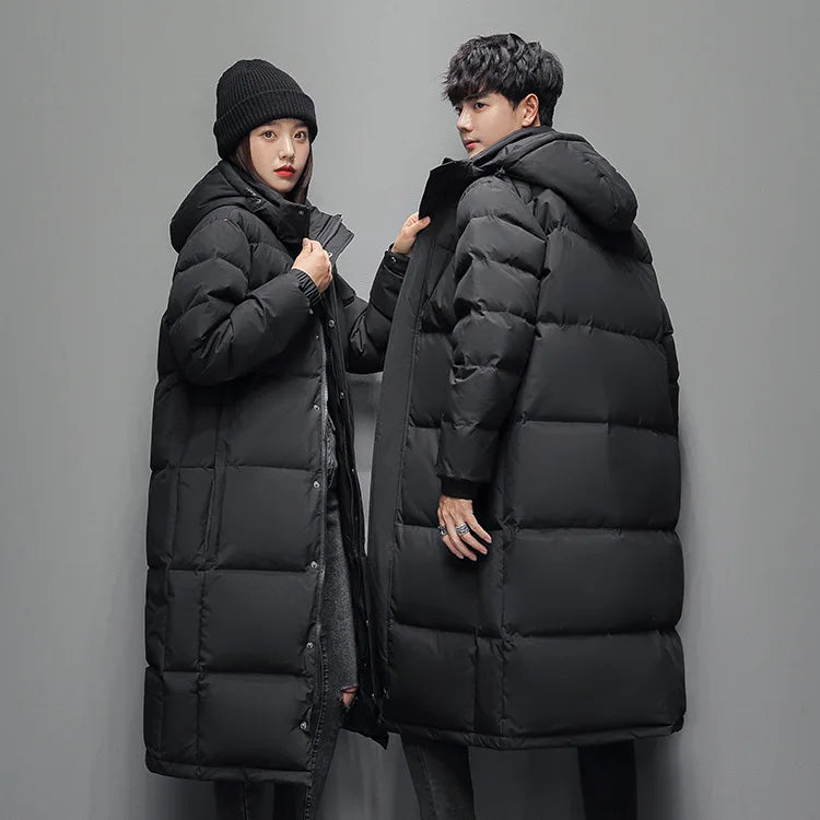 2026 New Men's Down Jackets Fashion Slim Warm Long Cotton-padded Jackets Korean Style Hooded Couple Coats Winter Leisure Parkas
