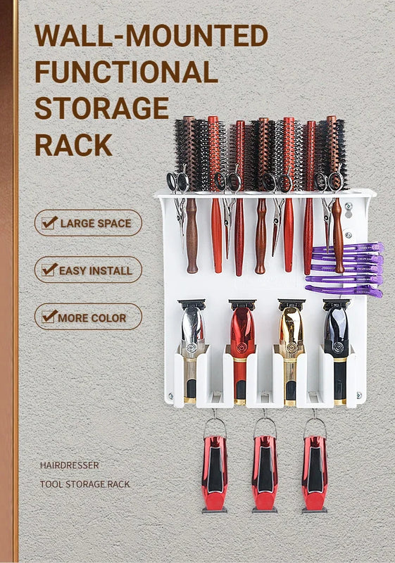New Type Professional Wall Mount Barber Electric Clipper Holder Salon Beauty Organizer Hairdressing Styling Tools Storage Rack