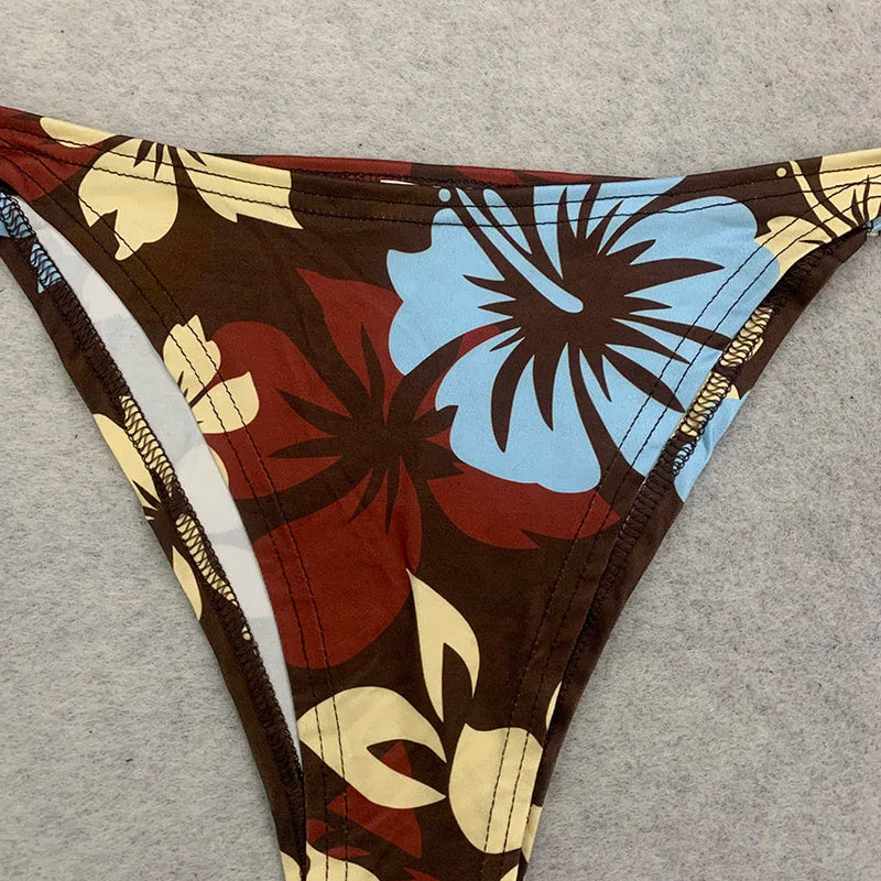 Vintage Y2K Ladies Flower Tankini Swimsuit Halter Neck | SAMAG