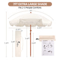 7.3ft Boho Beach Umbrella with Integrated Sand Anchor & Reinforced 8mm Ribs – Heavy Duty Windproof Fringe Patio Umbrella, UPF 50+ Sun Shade with Tilt Mechanism & Carry Bag for Outdoor, Garden, Seaside (Cream/White)