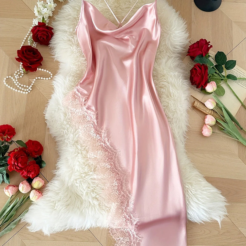 Sexy Lace Patchwork Pajamas Comfortable And Casual Long | SAMAG