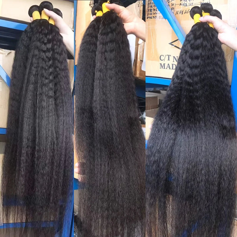 Raw Human Hair Bundles Kinky Straight Brazilian 3 4 Bundles 28 30 Inch Virgin Hair Extension For Women Coarse Yaki Weave Bundles