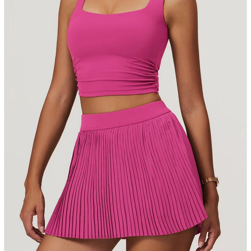 Women's 2 Piece Yoga Skirt Set Hip Hugging Slimming Outdoor Fitness Tennis Skirt Sun Protection Sports Outfit