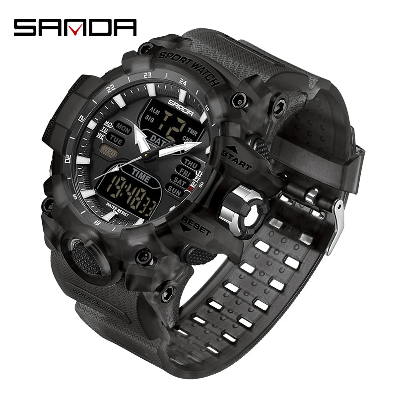 SANDA Men Quartz Watches G Style Military Sports LED Digital Outdoor Waterproof Dual Display Wristwatch - Visuel 9 | SAMAG