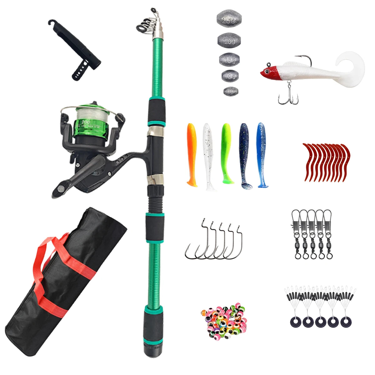 49 pcs Beginner Fishing Rod Set Portable Retractable Fishing Pole With Spinning Reel Assorted Bait Lures Fishing Gift For Men