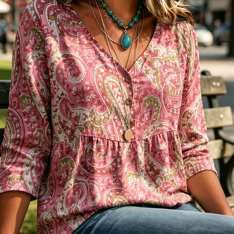 V Neck 3/4 Sleeve Babydoll Blouse Women Colorful Floral Peplum Top Casual Loose Chiffon Shirt for Daily Outdoor Park Wear
