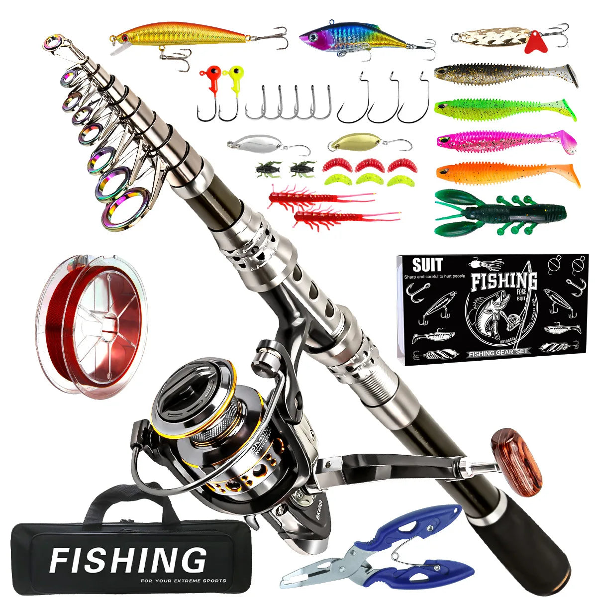 Carbon lure rod wheel set, sea fishing rod, telescopic fishing rod, rotating reel, travel, fresh water fishing set