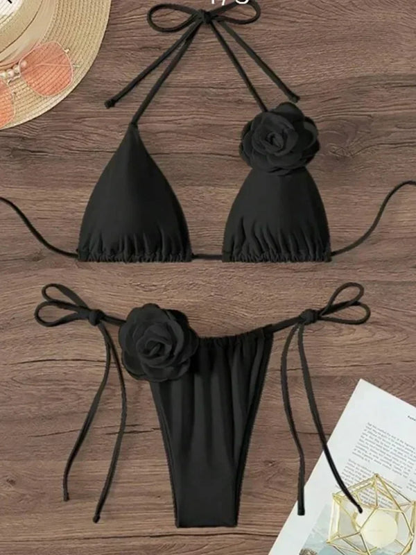 Sexy Flower Bandeau Swimwear Thong Bikini Women Lace-up | SAMAG