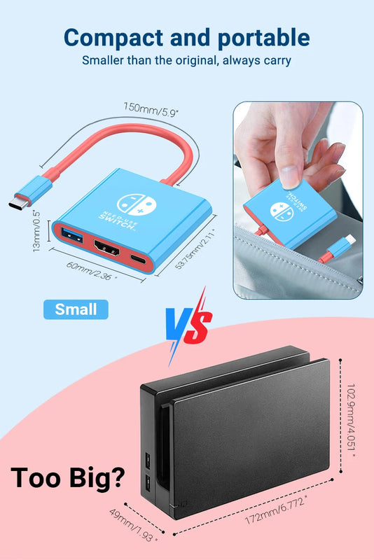 3-in-1 USB C to HDMI 4K HUB Type C Adapter Thunderbolt 3/4 100W PD USB 3.0 Docking Station for Switch MacBook Laptop Phone