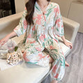 Cotton Sleepwear Big Size Cardigan Seven-minute Pants Two-piece Print Loungewear Pajama Sets Summer Nightwear Korean Fashion
