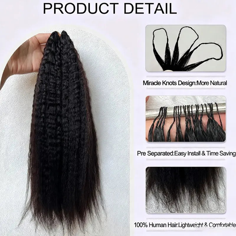 Kinky Straight Miracle Knots Crochet Human Hair Extensions Burmese Virgin Pre Separated Feather Crochet Hair Braids Bundles for Black Women Meadow Hair 26inch 240g