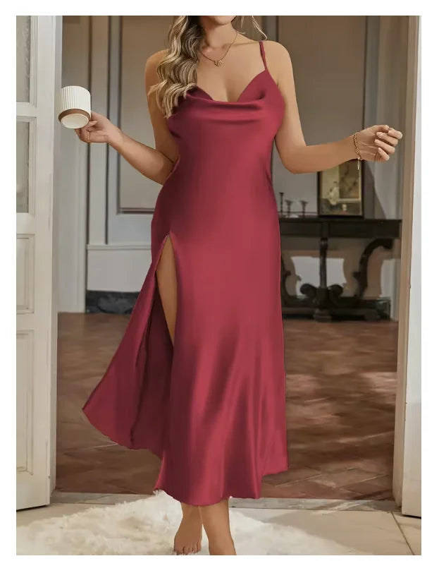 Sexy Nightie Woman Suspender Nightdress Backless Camisolas Night Dress Lingerie Nightgown Sleep Tops Pajamas Satin Woman