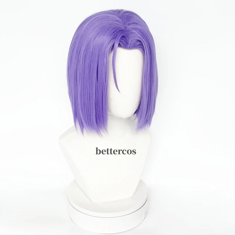 High Quality Rocket James Cosplay Wig Short PurpleHeat Resistant Synthetic Hair Anime Role Play Wigs + Wig Cap
