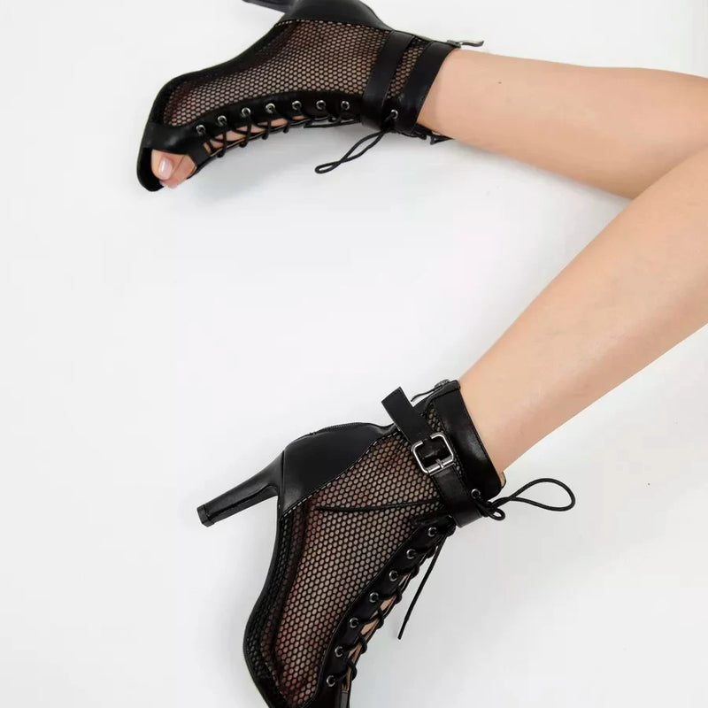 Summer Dance Heels Breathable Mesh 9.5cm 7cm Stable Heel Rubber Sole Suede Sole Customized Salsa Latin Party Team Dance Shoes
