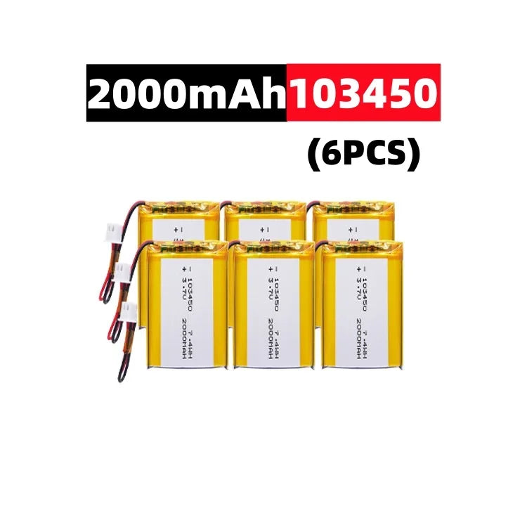 103450 3.7V 2000mAh Polymer Lithium Rechargeable Battery jst PH 2.0mm 2pin plug for Camera GPS navigator MP5 Bluetooth Headset