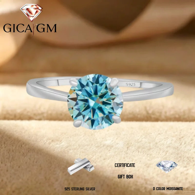 2CT Blue D VVS1 Moissanite Ring in S925 Sterling Silver High Quality Ring Ideal Gift for Women on Christmas/Birthday/Anniversary