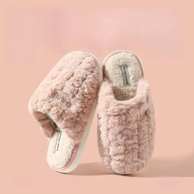 Women's Winter Plush Slippers - Thick Sole Fleece-Lined House Shoes, Anti-Slip Durable Indoor/Outdoor Warm Cotton Home Slides