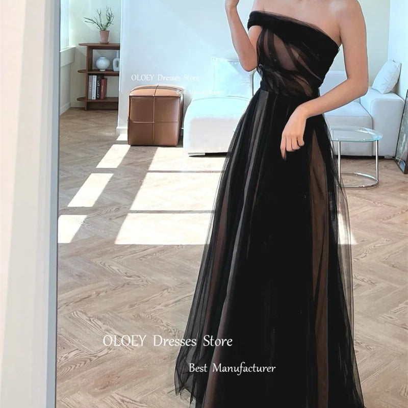 OLOEY One Shoulder Fairy Black Evening Dresses Wedding | SAMAG