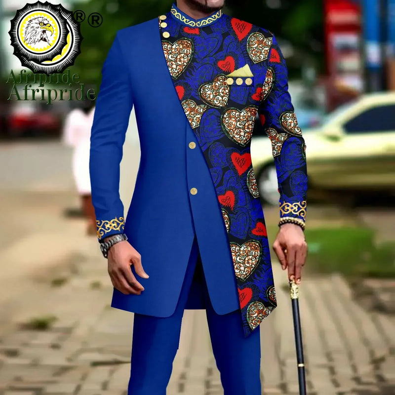 African Suits for Men Embroidery Print Blazer and Pants Set Business Dress with Kerchief Party Wedding - View 23 | SAMAG