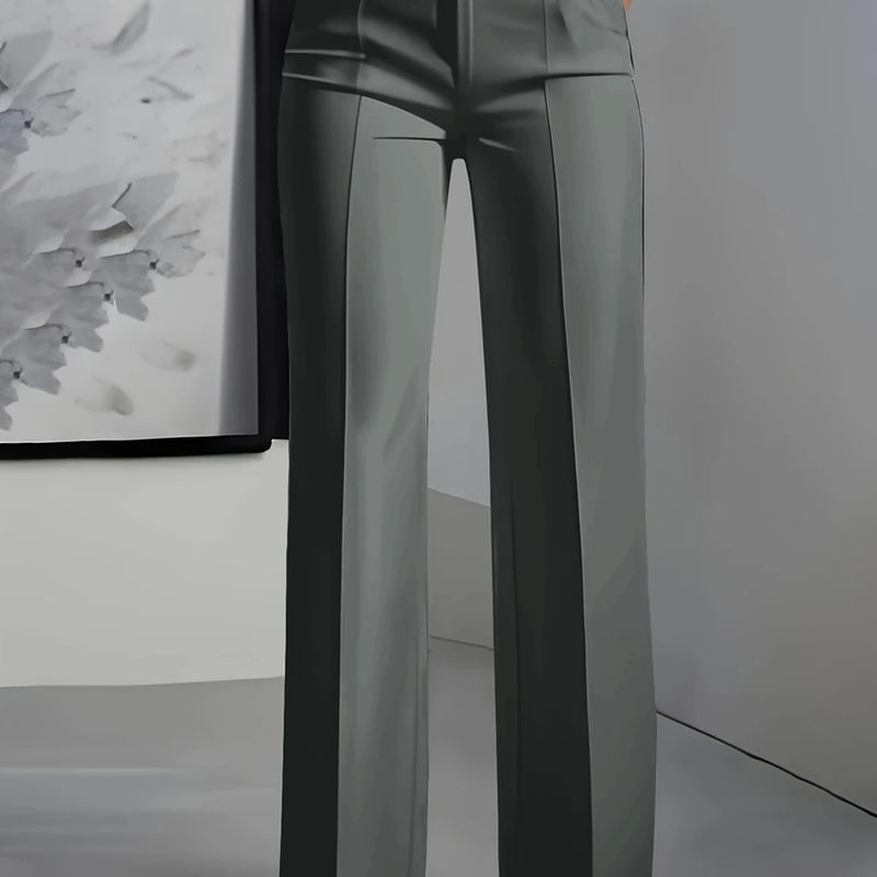 Women High Waisted Wide Leg Office Trousers, Solid Black - View 6 | SAMAG