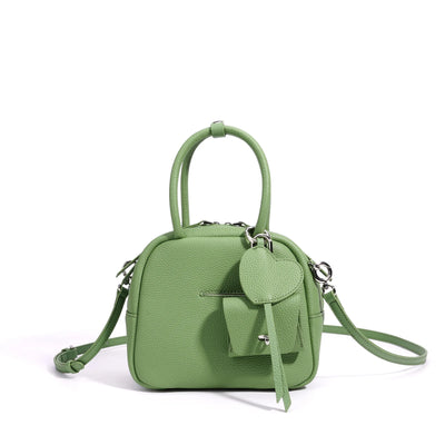 Women's Top Grain Leather Boston Bag Cute Heart Charm | SAMAG