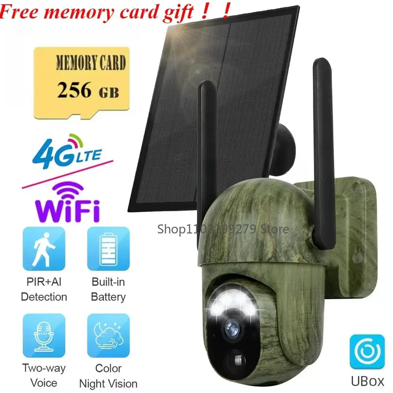 4MP 4G/WIFI Solar Security Camera Wireless Outdoor WiFi Human/Animal Detection 2-Way Talk IP66 Waterproof Wildlife Solar Camera