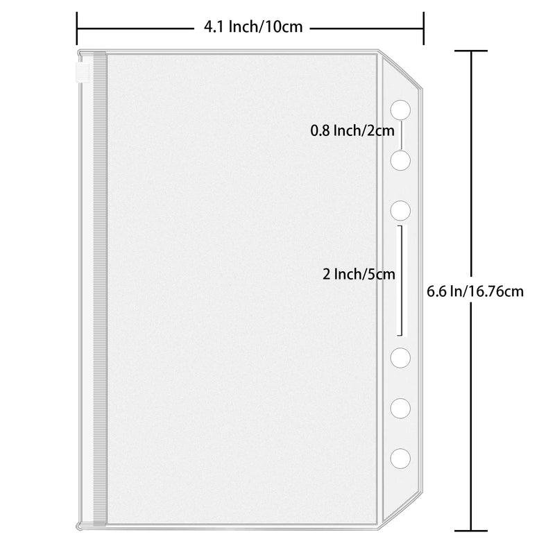10PCS A6 Binder Pockets 6 Holes Cash Envelopes for Budgeting, Clear Zipper Folders for 6-Ring Binder, Waterproof PVC  Organizer