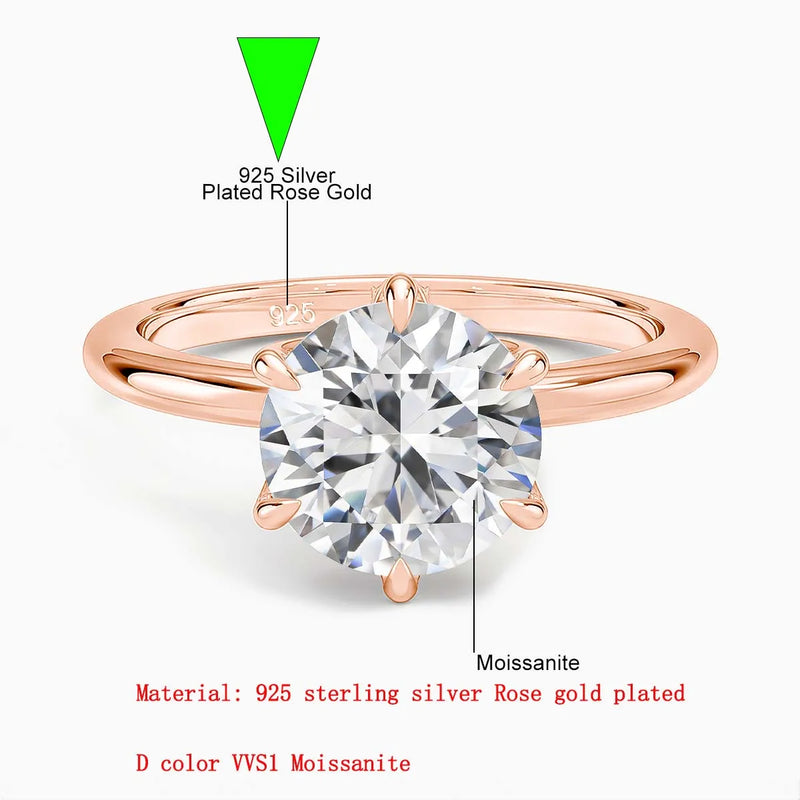 SDOOU Elegant 14K Gold Filled Six Claw Solitaire Moissanite Ring 1/2/3ct D VVS1 Round Cut  Everyday Wear Jewelry Gift for Women