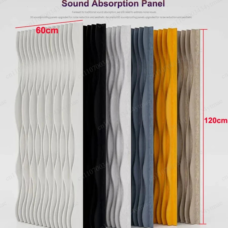 120x60cm 3D Wavy Soundproof Panels Self Adhesive Polyester Fiber Concave Convex Acoustic Insulation Wall Boards 2 Pieces