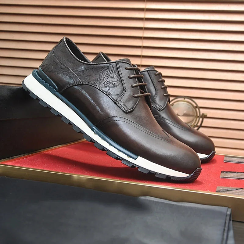 BLLIYOSS Shoes for Men 2025 new Calf leather stitching  high quality Three dimensional relief sculpture Embossed badge pattern