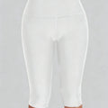 Women's High Waisted White Leggings Knee - Length Yoga - View 6 | SAMAG