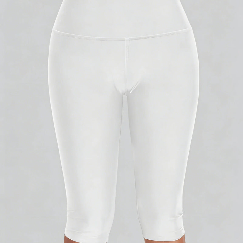 Women's High Waisted White Leggings Knee - Length Yoga - View 6 | SAMAG