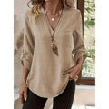 Women's Spring and Summer Fashion Loose Casual Shirt  Retro V-Neck Solid Color Blouse  Elegant Top for Young Women